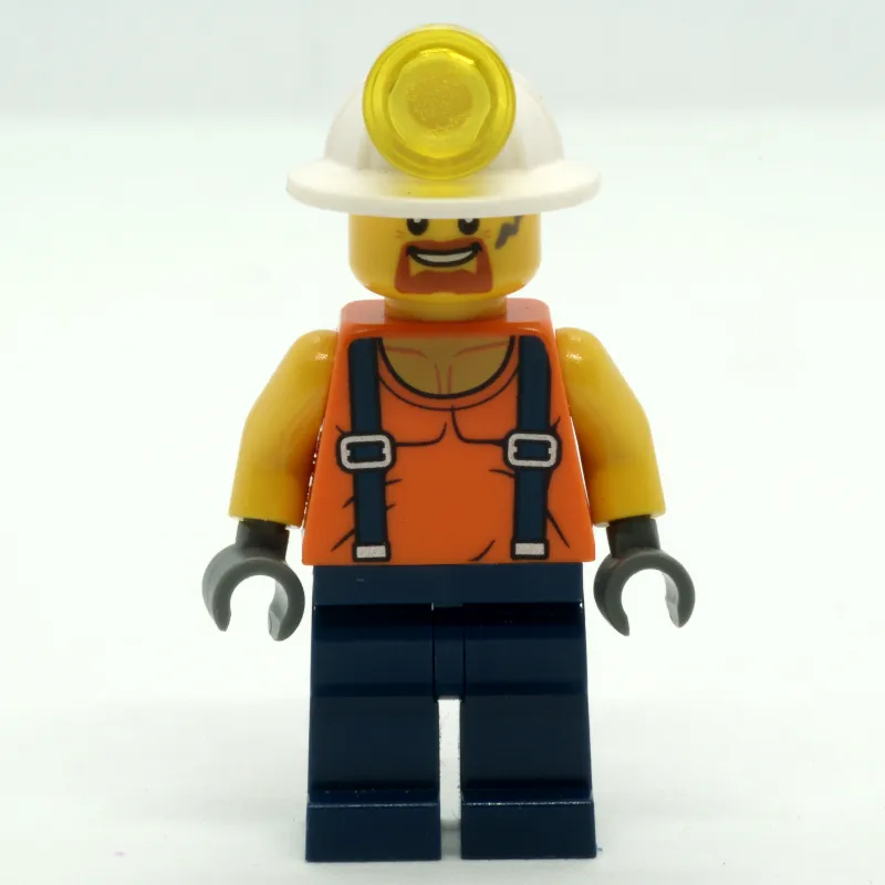 Miner, Orange Vest with Suspenders, Mining Hat, Goatee Beard and Dirty