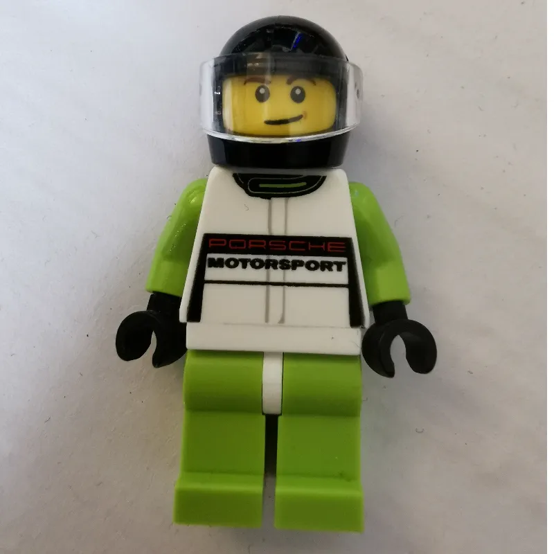 Race Driver, White Torso, Lime Legs, Black Helmet, Porsche