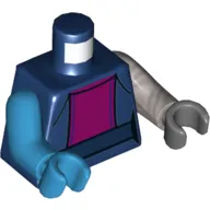 Torso, Odd Arms and Hands, Jumpsuit with Magenta Middle Panel Print (Nebula), Left Flat Silver Arm and Dark Bluish Gray Hand, Right Dark Azure Arm and Hand