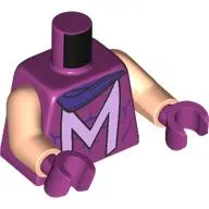 Torso Muscles Outline, Dark Purple Cape Top, Lavender 'M' print, Light Nougat Arms, Magenta Hands