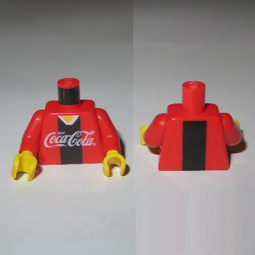 Torso V-Neck Shirt with Coca-Cola Logo and Black Stripe Print, Red Arms, Yellow Hands