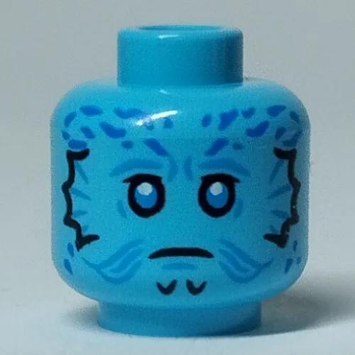 Minifig Head Mythrol, White Eyes with Black Edge, Dark Blue Markings print