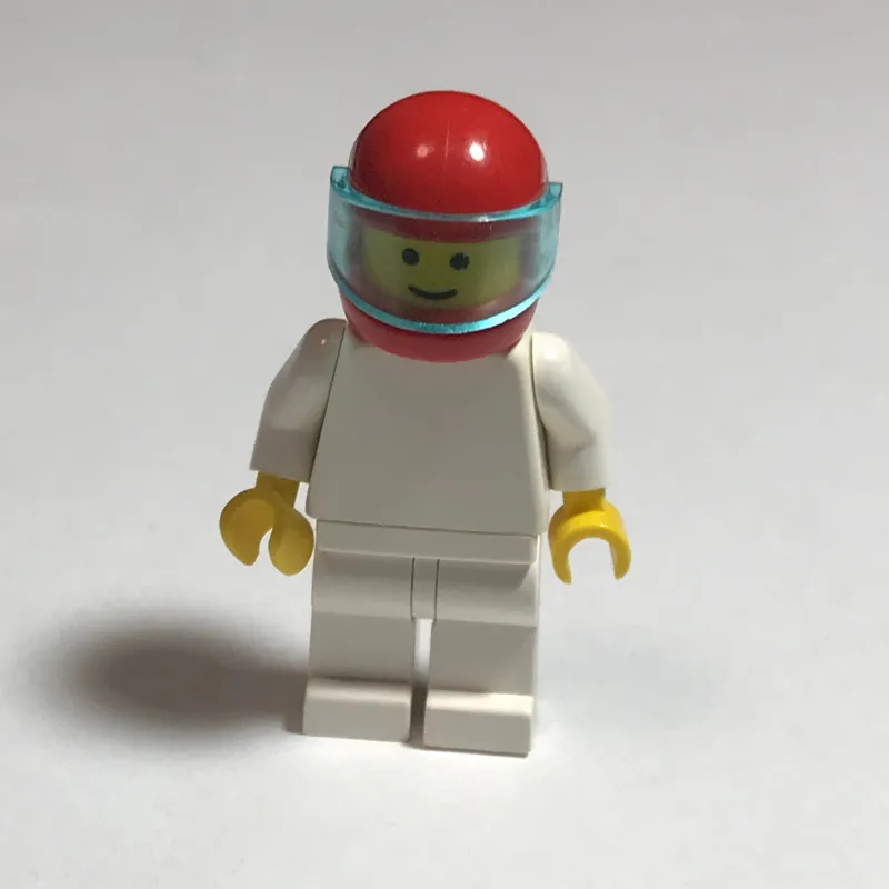 Man, Plain White, Red Helmet with Visor