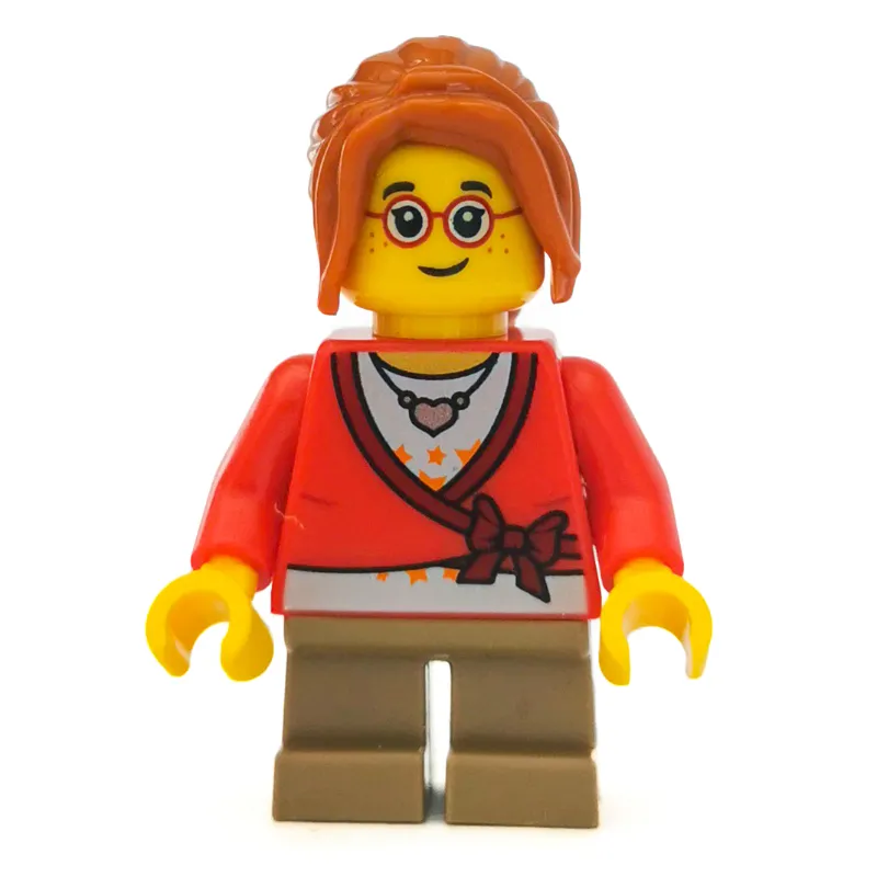 Girl, Cardigan Tied with Bow, Necklace, Short Dark Tan Legs, Glasses