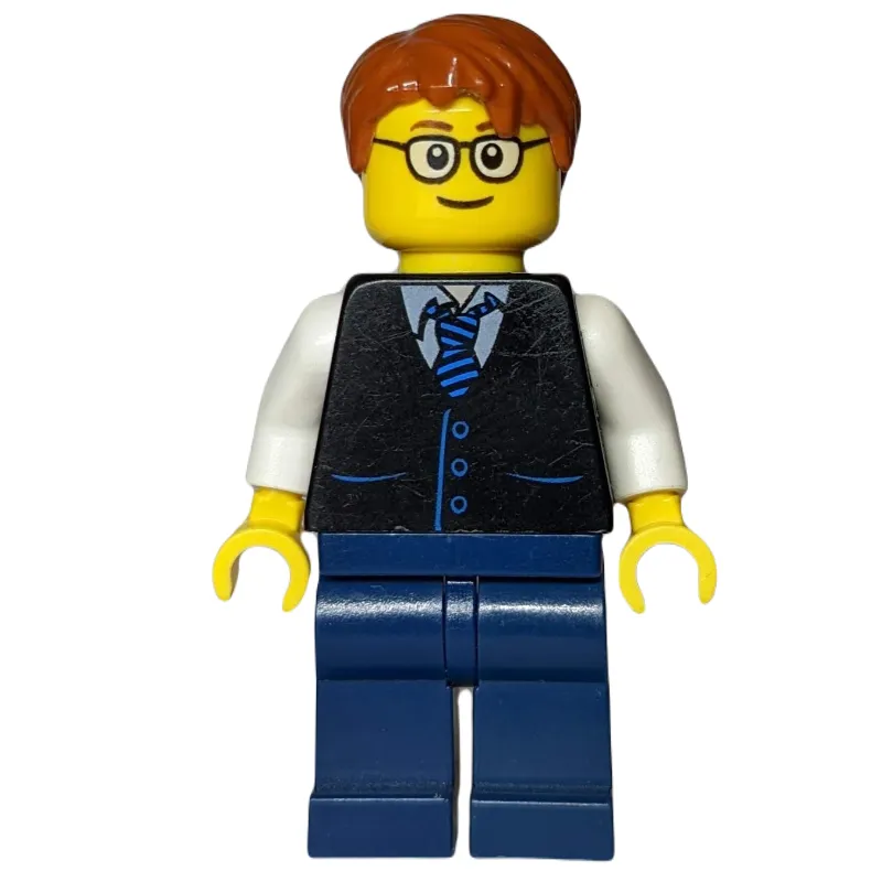 Black Torso, Dark Blue Legs, Dark Orange Hair - Rounded Glasses