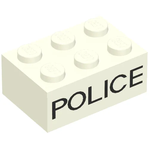 Brick 2 x 3 without Cross Supports with Black 'POLICE' Sans-Serif Print
