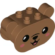Duplo Brick 2 x 4 x 2 Rounded Ends with Ears and Bear Face, Black Eyes, Nose, Mouth, Coral Cheeks Print