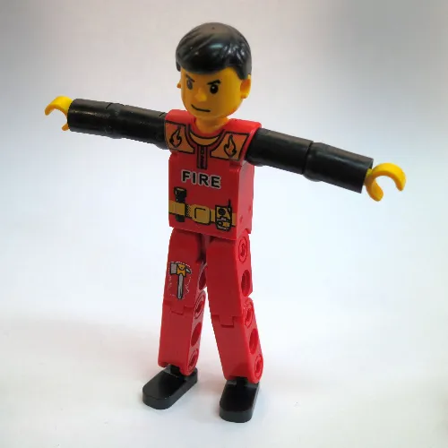 Technic Figure Red Legs, Red Top with Fire Print, Black Arms [Fireman]