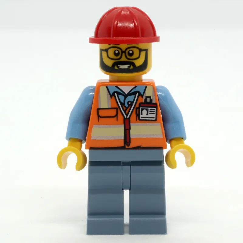Construction Worker, Orange Safety Vest, Sand Blue Legs, Red Hard Hat