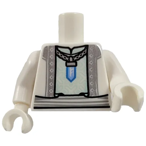 Torso Robe, Necklace with Crystal Pendant, Light Bluish Gray Trim Print, White Arms and Hands