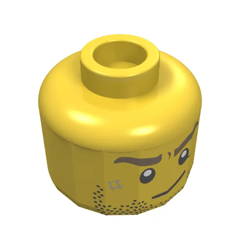 Minifig Head, Stubble, Brown Eyebrows, Crooked Smile and Scar Print [Hollow Stud]