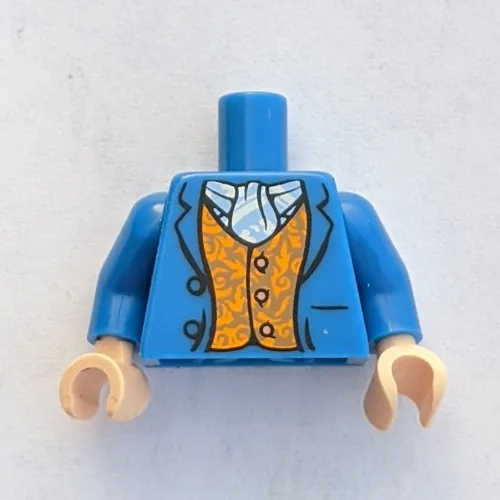 Torso Coat with Orange Vest, Buttons, White/Light Blue Scarf Print (Bilbo Baggins), Blue Arms, Light Nougat Hands