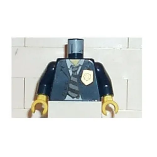 Torso Police Suit with Gold Badge and Striped Tie Print, Dark Blue Arms, Yellow Hands