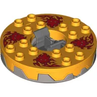 Turntable 6 x 6 Round Flat Silver Base Serrated with Red Faces with Flames Print (Ninjago Spinner)