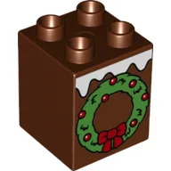 Duplo Brick 2 x 2 x 2 with Snow and Christmas Wreath Print