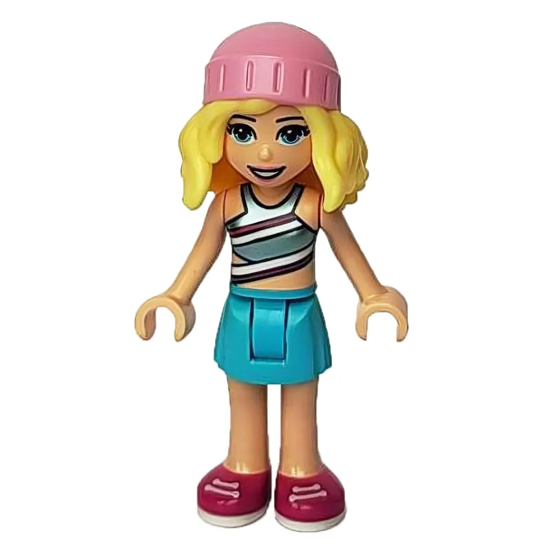 Stephanie - Silver Top, Medium Azure Skirt, Bright Pink Hat