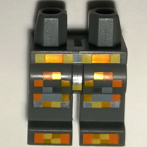 Hips and Dark Bluish Gray Legs with Pixelated Orange, Yellow and Silver Armor Pattern