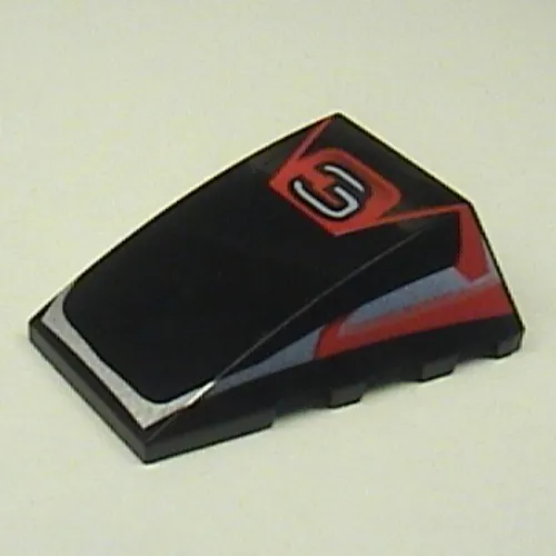 Wedge Curved 4 x 4 No Top Studs with '3' and Red / Silver Print