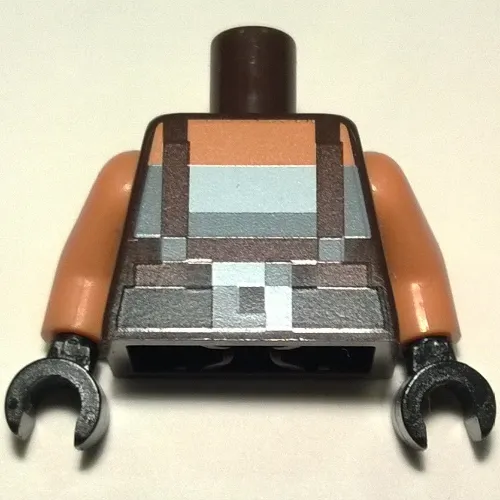 Torso Pixelated Dark Brown Suspenders over White Top and Black Belt with Buckle Print, Nougat Arms, Black Hands