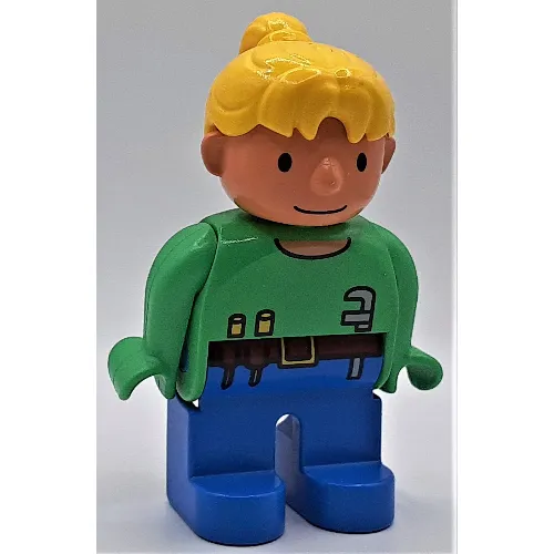 Duplo Figure, Early, Ponytail Yellow, Blue Legs, Toolbelt Print (Wendy)