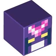 Minifig Head Special, Cube with Pixelated Face with Dark Blue, Dark Pink, Bright Pink, and White Squares, Yellow Eyes Print