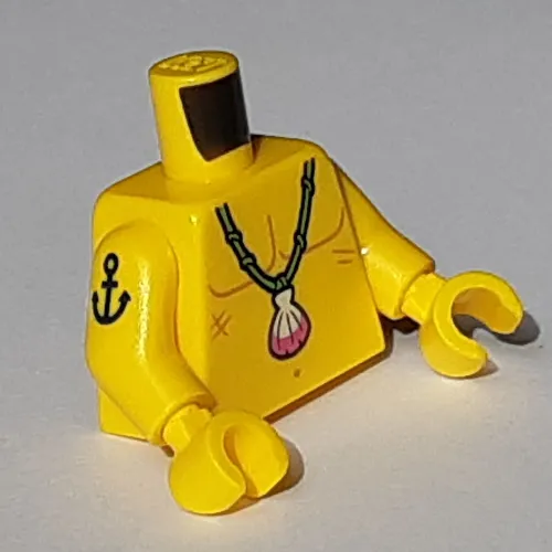 Torso, Bare Chest with Shell Necklace Print, Yellow Arms and Hands