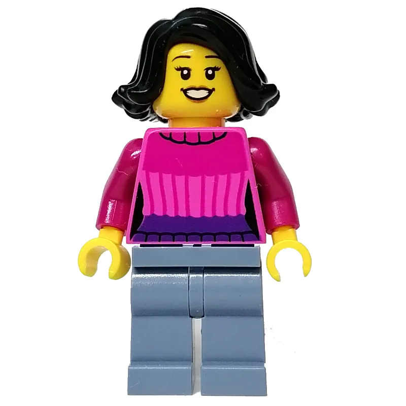 Dark Pink Torso, Sand Blue Legs, Black Hair