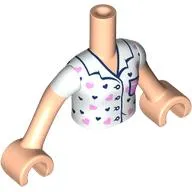 Minidoll Torso Girl with Light Nougat Arms and Hands with White Shirt, Collar, Bright Pink/Dark Blue Hearts print