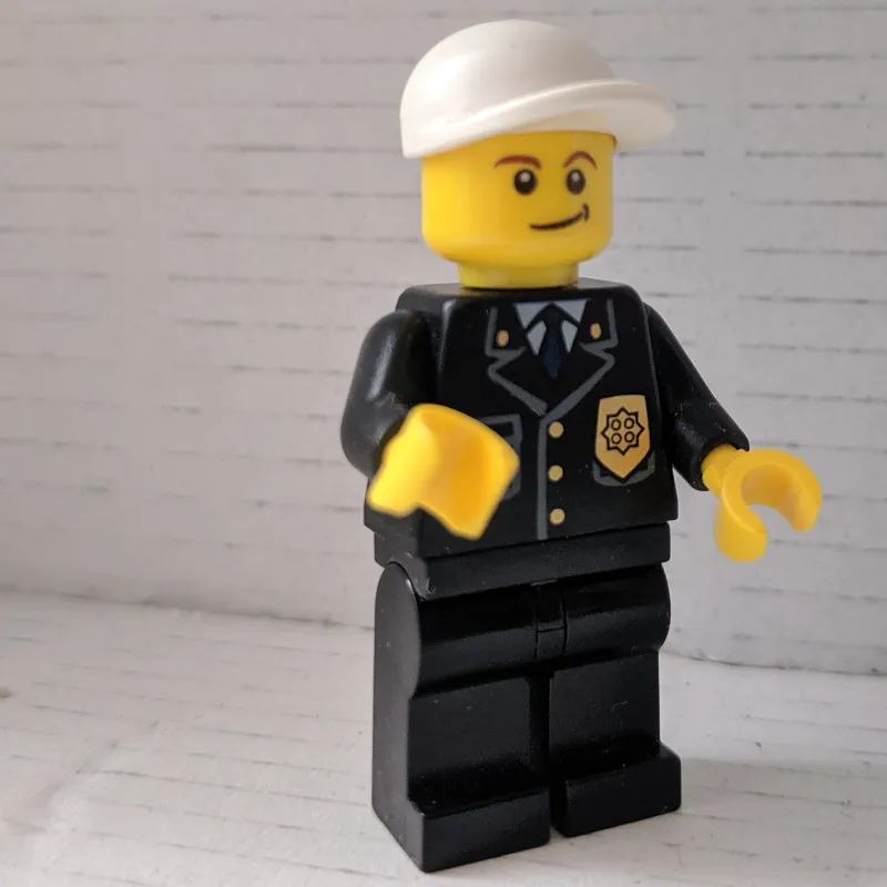 Policeman, Black Suit with Badge, White Cap