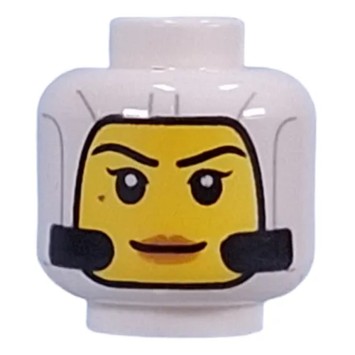Minifig Head White Hood, Yellow Face, Microphones, Peach Lips