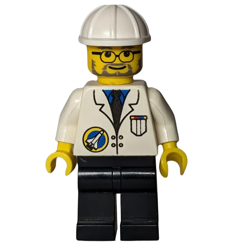 Space Port Ground Grew, White Jacket, Black Legs, White Hard Hat, Beard and Glasses
