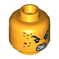 Minifig Head Cheetah, Dual Sided, Reddish Brown Spots, Dark Red Lips, Sharp Teeth, Angry / Smile Print [Hollow Stud]