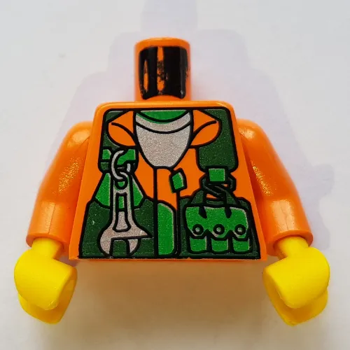 Torso Shirt, Green Vest, Wrench and Pockets Print (Sparks), Orange Arms, Yellow Hands