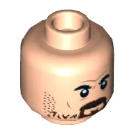 Minifig Head Chief Jim Hopper / Red Guardian, Thick Eyebrows, Reddish Brown Mustache, Beard, Stubble