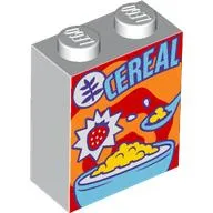 Brick 1 x 2 x 2 with Inside Stud Holder with Cereal Box print