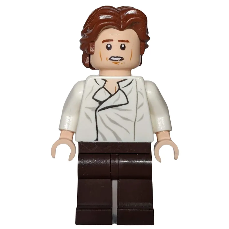 Han Solo, White Shirt, Dark Brown Legs, Dual Sided Head Open Mouth / Closed Eyes with Closed Mouth, Ruffled Hair
