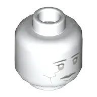 Minifig Head Stone Statue, Dual Sided, Light Bluish Gray Crack in Right Cheek, Neutral / Angry with Yellow Electricity in Eyes Print [Hollow Stud]