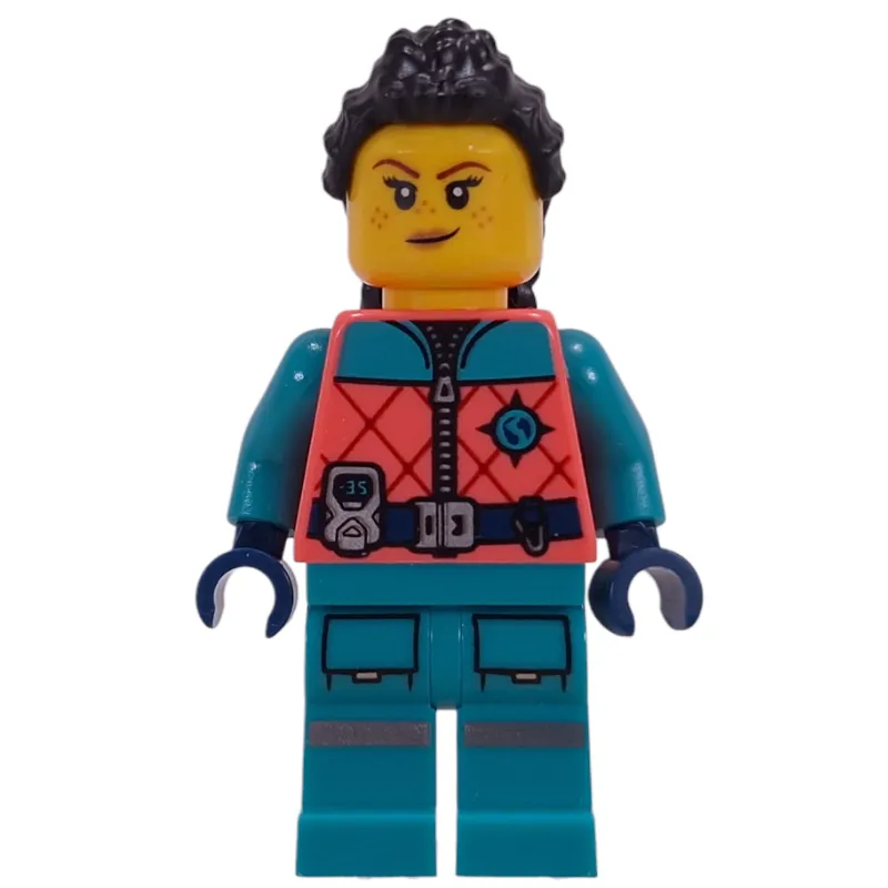 Arctic Explorer, Coral Torso, Dark Turquoise Legs, Black Hair