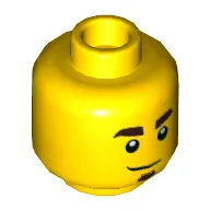 Minifig Head, Dark Brown Eyebrows and Soul Patch, Smirk / Frown Print