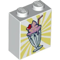 Brick 1 x 2 x 2 with Inside Stud Holder with Sunday Ice Cream, Yellow Spirals print