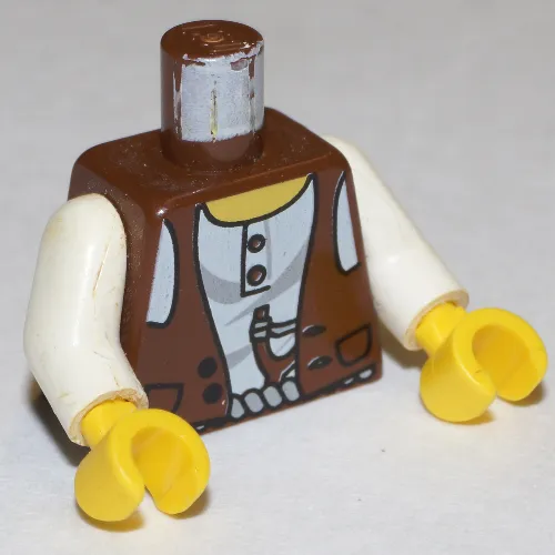 Torso Vest over White Shirt, Slingshot / LEGO Logo on Back Print, White Arms, Yellow Hands