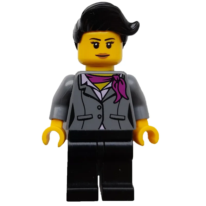 Woman, Dark Bluish Gray Jacket with Magenta Scarf, Black Legs