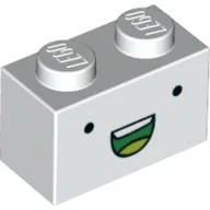 Brick 1 x 2 with Small Black Eyes, Green Open Mouth Smile with Teeth Print