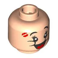 Minifig Head Dopey, Black Eyebrows, Eyelashes, Big Smile/Open Mouth Smile, Red Kiss Inprint