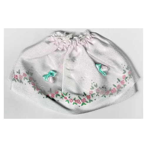 Belville, Skirt, Long with Rose Pattern Border under Sheer Pink Layer with 2 Pink Rosettes