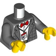 Torso, Checkered Jacket, White Shirt, Red Bow Tie, ID Badge, Dark Brown Belt print, Dark Bluish Gray Arms, Yellow Hands