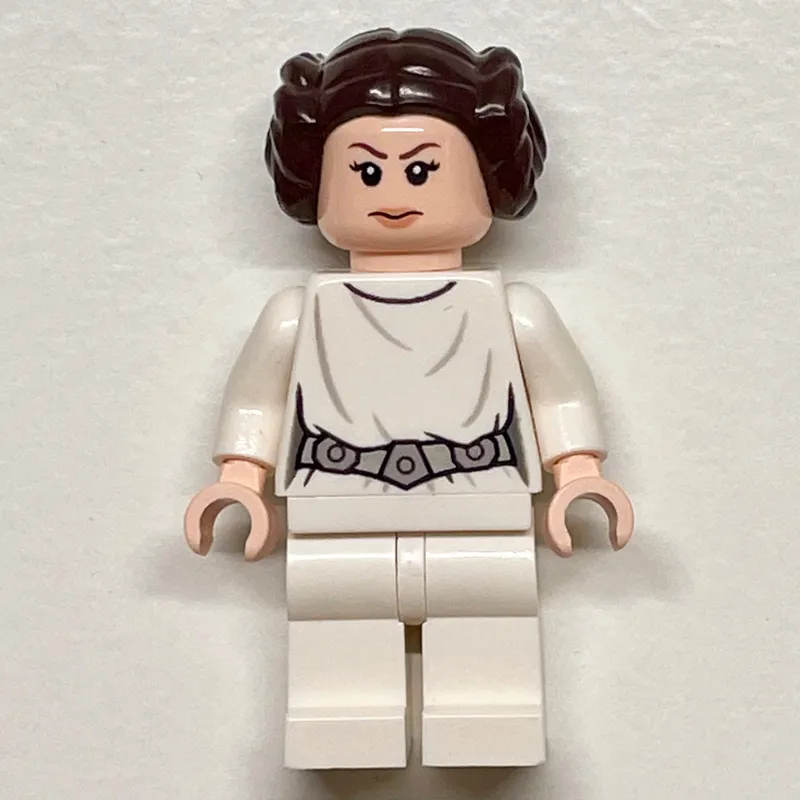 Princess Leia, White Robe, Dark Brown Hair, Decorative Belt, Dual Sided Head Closed Mouth / Smile