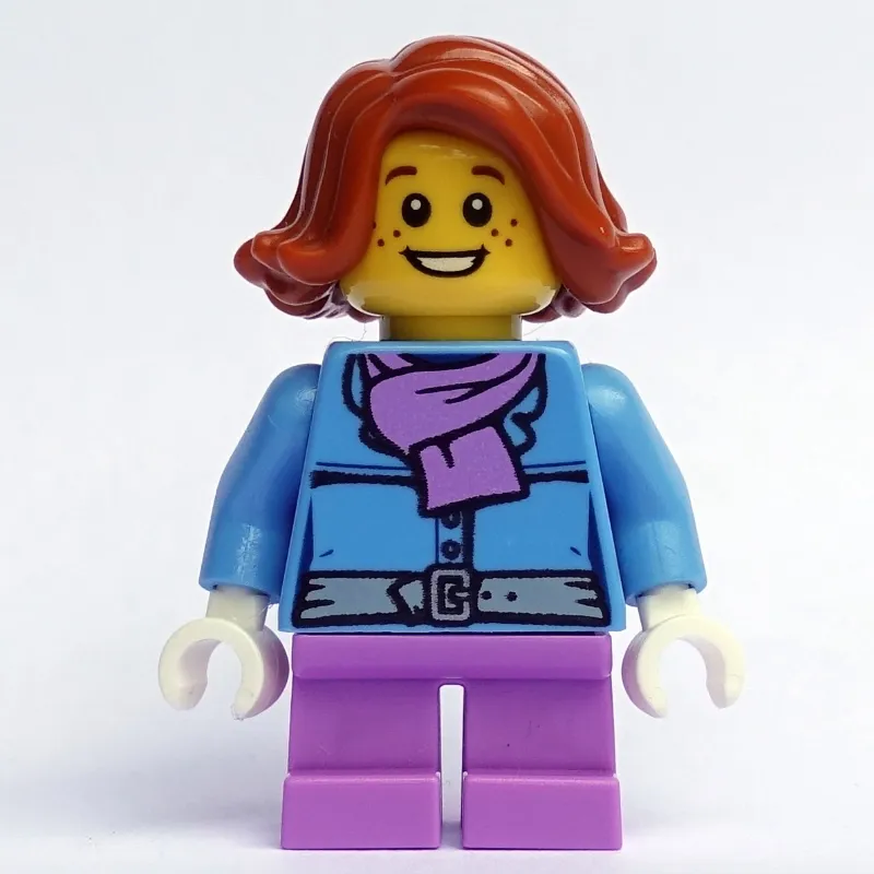 Girl, Medium Blue Jacket with Medium Lavender Scarf, Short Medium Lavender Legs, Dark Orange Hair