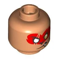 Minifig Head Evil Macaque, One Gold Eye, Red Around Eyes, Smirk Showing 1 Fang / Angry Showing Teeth Print