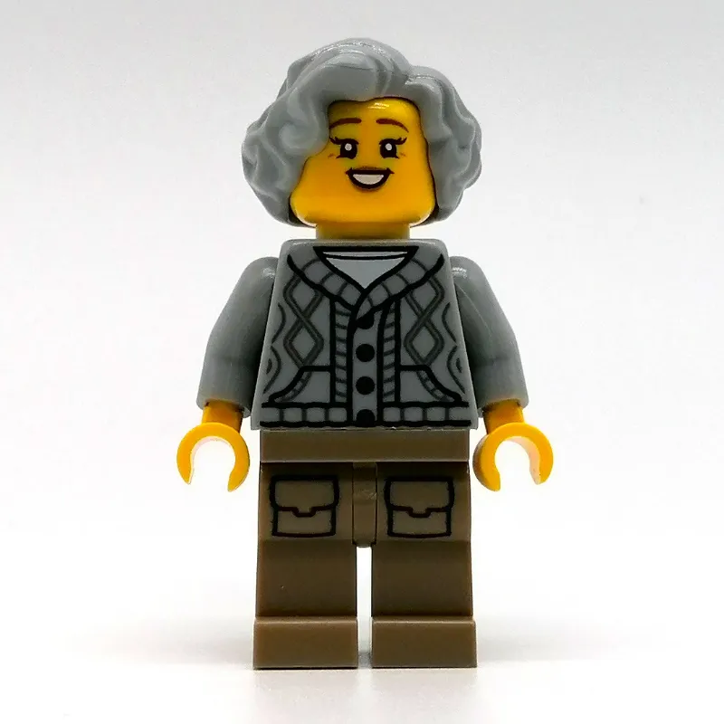 Woman, Light Bluish Gray Cardigan, Dark Tan Legs, Light Bluish Gray Hair